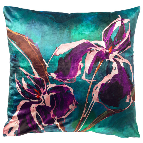 VANESSA - kussenhoes 60x60 cm - glansvelours - bloemmotief - Trekking Green - multicolour