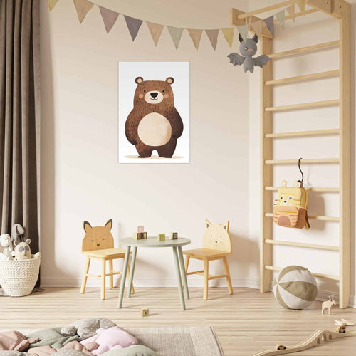 Artfulprints Poster Bruine beer staand   - 30x40 cm - Bruin