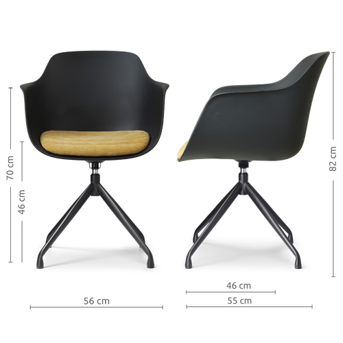 Nolon Nola-Liz draaibare eetkamerstoel zwart met warm oker zitkussen - zwart onderstel