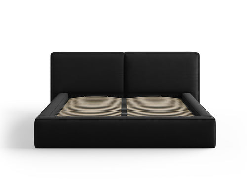 Cosmopolitan Design Opbergbed met dubbel hoofdbord Arendal 180x200cm, structurele stof, zwart - 228x234x97.5cm