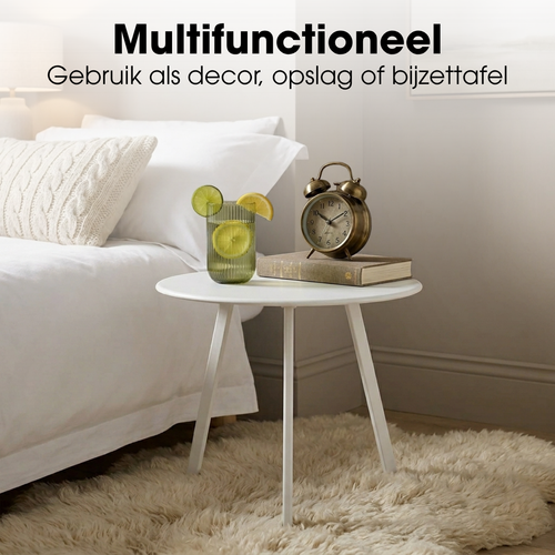 Mica Decorations Seatle Bijzettafel voor Buiten - Salontafel Rond - Plantentafel en Koffietafel - H30 x Ø38 cm - Metaal - Wit