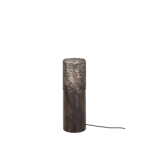 Giga Meubel Vloerlamp Cilinder - Zwart/Bruin Metaal - 1-Lichts - 20x20x60cm