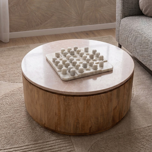 Giga Meubel Salontafel Elan Rond - Travertin - Naturel - 90x90x35cm