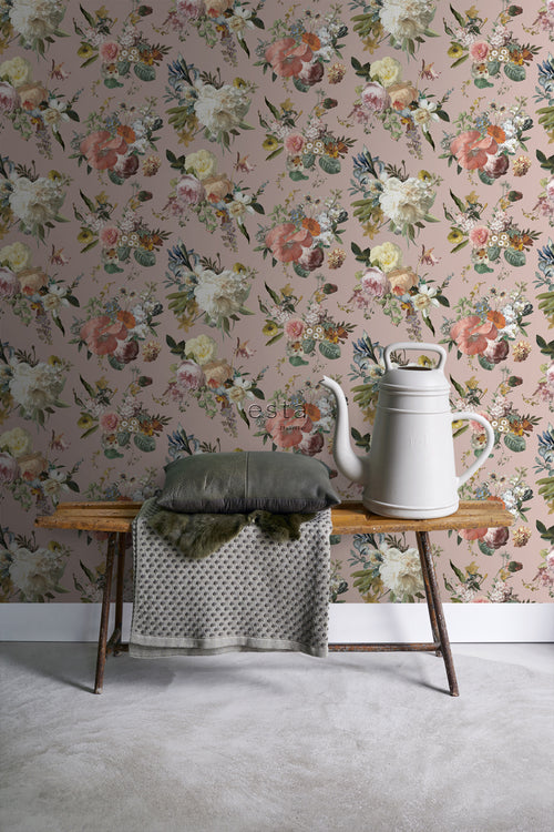 ESTAhome behang vintage bloemen oudroze - 53 cm x 10.05 m - 139367