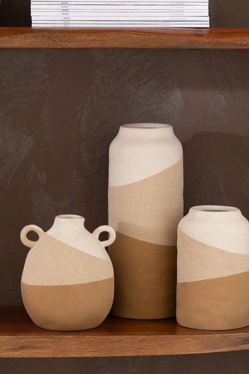 J-Line vaas Oor - keramiek- beige/lichtbruin - small -  Ø 16 cm
