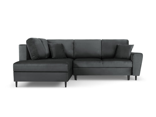 Cosmopolitan Design Uitklapbare hoekbank links met opbergdoos Kyoto 5-zits, flueel, donkergrijs - 194x243x88cm