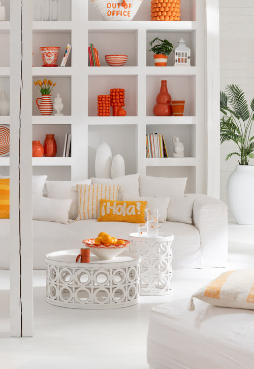 J-Line kussen Hola Getuft - katoen - oranje/wit - vtwonen shop