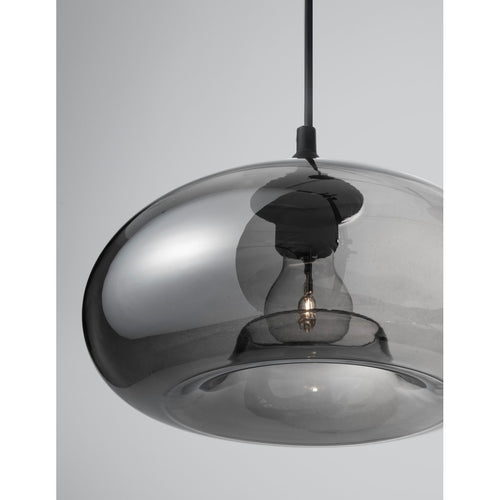 Merano Gilbert 28cm Dome Hanglamp Plafondlamp Chroom Glas Zwart Metaal Zwart Stof Draad LED E27