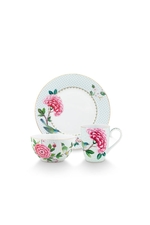 Pip Studio - Blushing Birds ontbijtset - Met ontbijtbord, mok en ontbijtkom - Wit - Serviesset van 3 - vtwonen shop