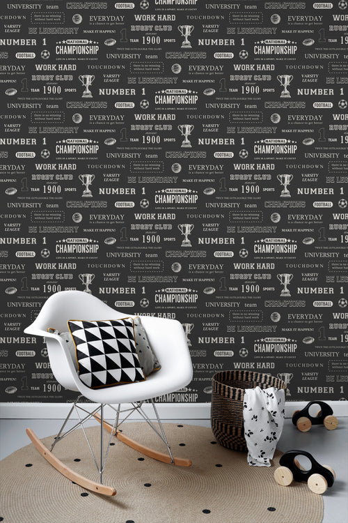 ESTAhome behang sportquotes zwart - 53 cm x 10.05 m - 128815