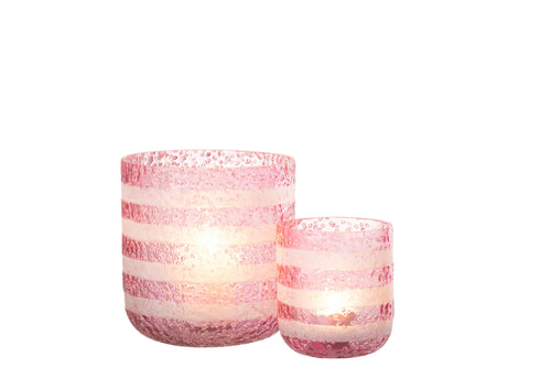 J-Line windlicht Strepen - glas - rood/wit - large