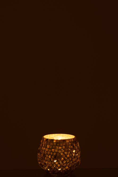 J-Line windlicht Mozaiek - glas - wit/zilver - 2 stuks