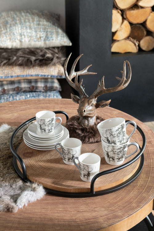 J-Line theemok + schotel Rendier - keramiek - wit/bruin - giftbox van 4 - vtwonen shop