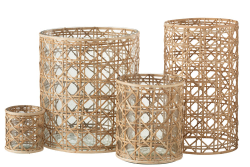 J-Line windlicht Candice Breed - glas/riet - naturel - vtwonen shop