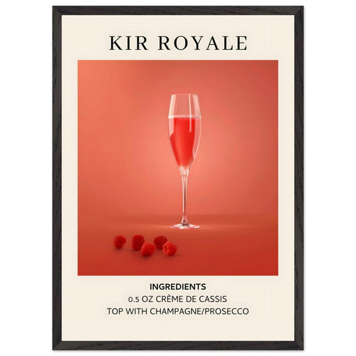 Artfulprints Poster met Lijst Kir Royale cocktail - Ingrediënten   - 50x70 cm - Rood
