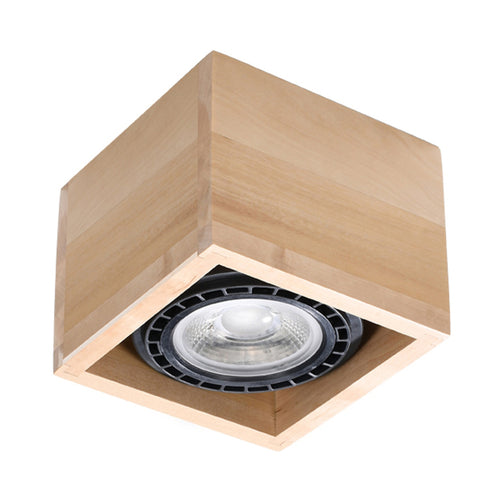Sollux Lighting Plafondlamp QUATRO 1 natuurlijk hout - 14x14x10cm