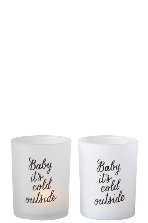 J-Line windlicht Baby - glas - wit/zwart - large - 2 stuks - vtwonen shop