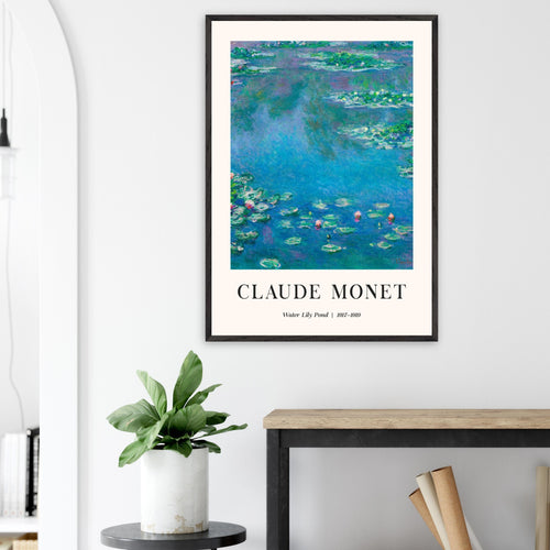 Artfulprints Poster met Lijst Claude Monet - Water lily pond   - 50x70 cm - Blauw