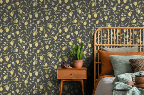 Sanders & Sanders behang fruit zwart, geel en groen - 53 cm x 10 m - 641018