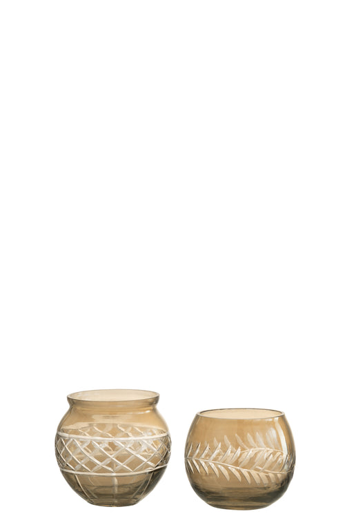 J-Line theelichthouder Motieven - glas - grijs - 2 stuks