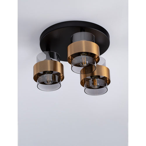 Nova Luce SIANNA Plafondlamp met lampenkap in de kleuren Smokey, Sandy Black en Brass Gold, E27 fitting, 3x12W