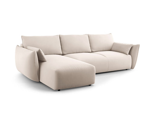Cosmopolitan Design Uitklapbare hoekbank links met opbergdoos Matera 4-zits, flueel beige - 173x253x86cm