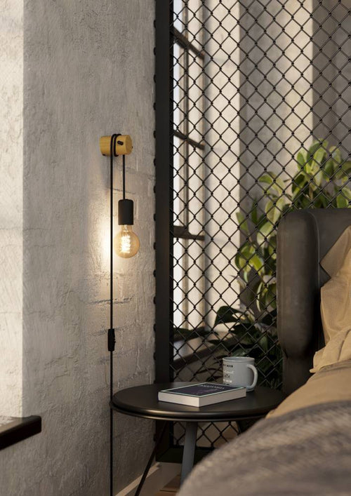 EGLO wandlamp Buddon - e27 - 5,5 cm - bruin/zwart