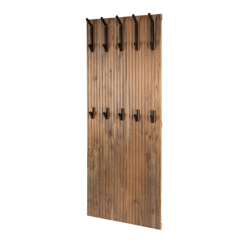 Giga Meubel Kapstok Panel Hoog Bruin – Massief Acaciahout – 10 Haken – 63x13x160 cm