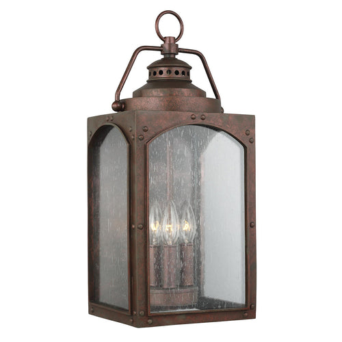 Elstead Randhurst 3-lichts grote wandlantaarn voor buiten, koperoxide, IP44, E14