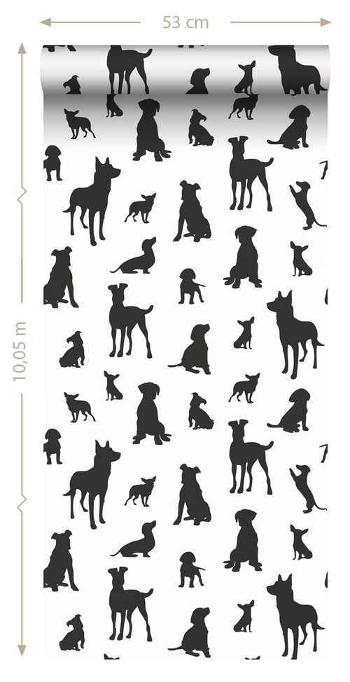 ESTAhome behang honden zwart wit - 50 x 900 cm - 139332