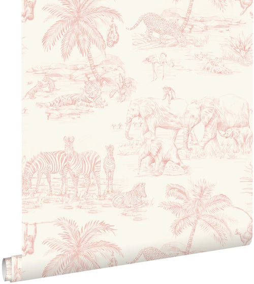 ESTAhome behang jungle dieren zacht roze en wit - 50 x 900 cm - 132119