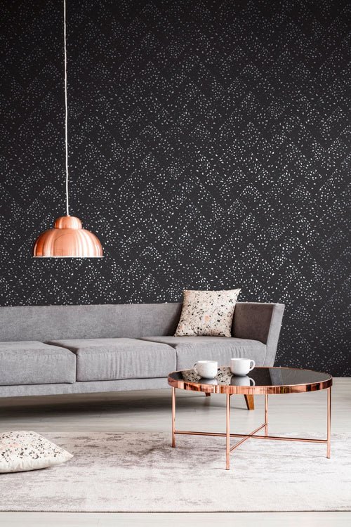 Livingwalls behang terrazzo zwart, goud en grijs - 53 cm x 10.05 m - AS-373945