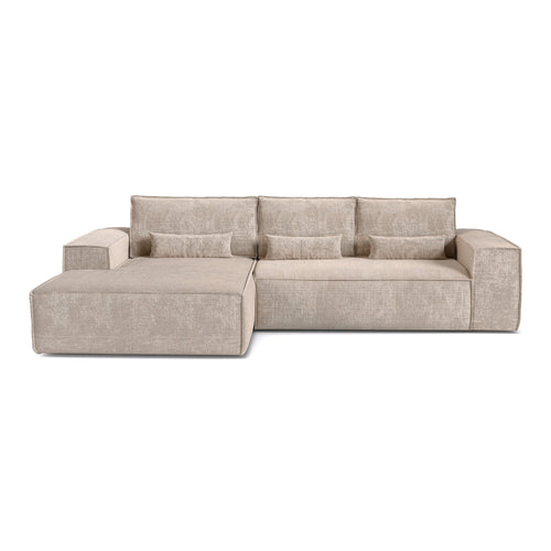 Premium Interiors - Linkshoekbank met snelle uitklapfunctie JUNE - gewaafd fluweel beige 320cm