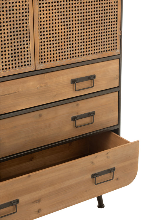 J-Line kast Hoog 3 Laden - hout/metaal - naturel/zwart