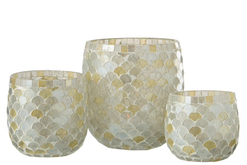 J-Line windlicht Mozaiek - glas - wit/lichtgeel - large - vtwonen shop