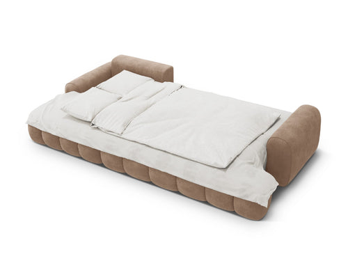 Cosmopolitan Design Uitklapbare hoekbank links met opbergdoos Linz 3-zits, flueel donkerbeige - 142x275x84cm