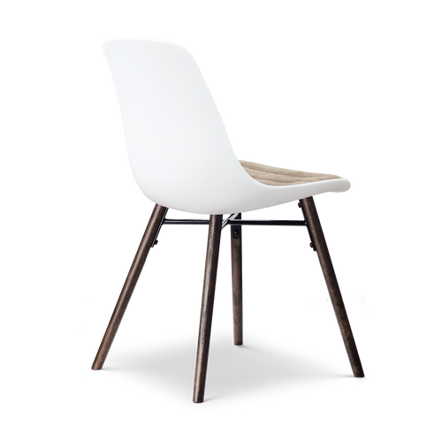 Nolon Nena-Liv eetkamerstoel wit met nougatbruin zitkussen - walnoot houten onderstel