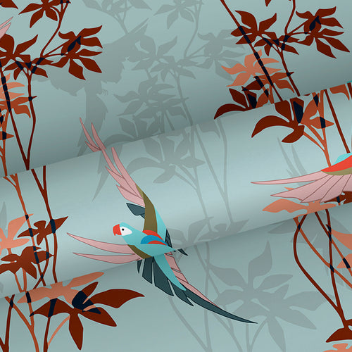 Walls4You behang tropische planten turquoise en terracotta - 53 cm x 10 m - 640109