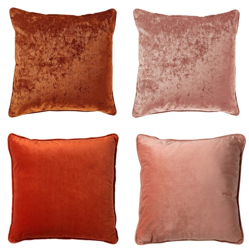 KUSSENSET - 4-delig - Velvet Elegance - 45x45 cm - inclusief binnenkussens - oranje, roze