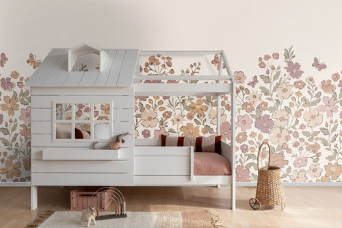 ESTAhome fotobehang bloemetjes mauve paars, vergrijsd groen en terracotta - 2.5 x 2.79 m - 159586