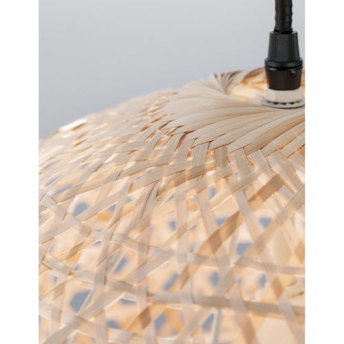 Merano Alexandria Koepel Hanglamp Plafondlamp Natuurlijk Bamboe Zwart Stof Draad, Lampvoet LED E27