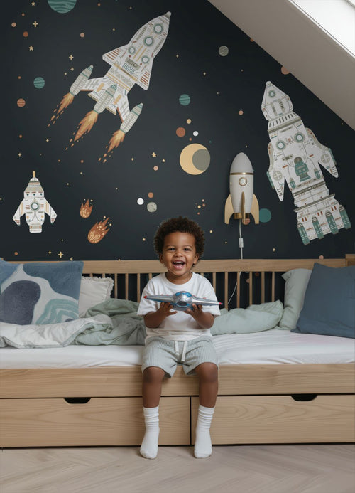 ESTAhome fotobehang planeten in de ruimte donkergroen en blauw - 2.5 x 2.79 m - 159660