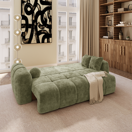 Premium Interiors - Slaapbank met opbergruimte SKY - gewaafd fluweel vintage groen 260cm