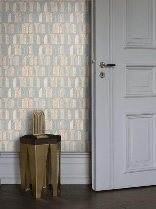 Borastapeter behang geometrische vormen lichtblauw en beige - 53 cm x 10.05 m - 660872 - vtwonen shop