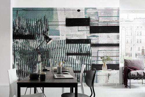 Sanders & Sanders fotobehang kunst grijs, groen en zwart - 500 x 280 cm - 612377
