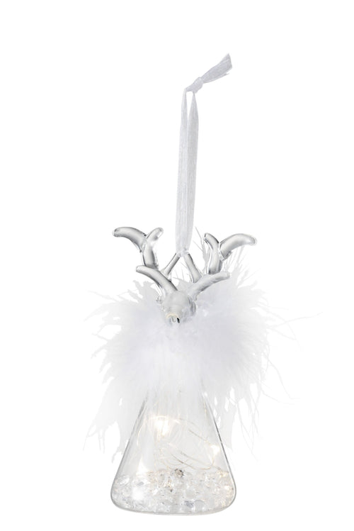 J-Line kersthanger Rendier - pluim/glas - transparant - small - 2 stuks - LED lichtjes