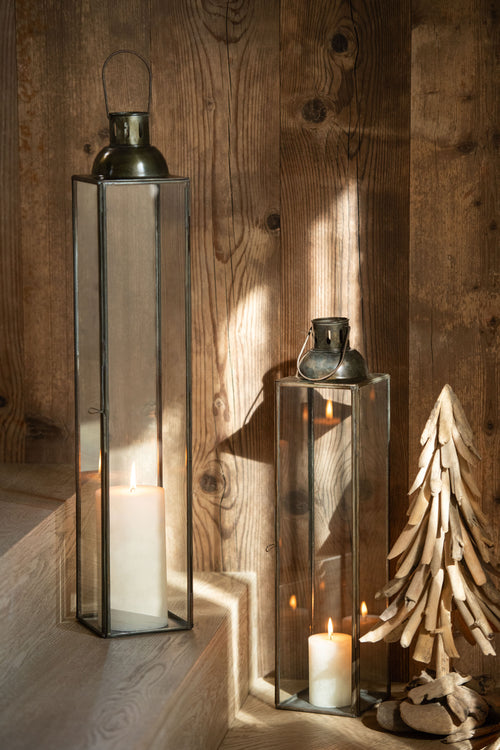 J-Line lantaarn Hoog Antiek - glas/ijzer - brons - small - vtwonen shop