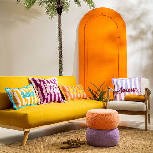 CIAO - sierkussen 30x50 cm - gestreept - 100% katoen - Melon - roze, oranje