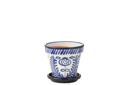 J-Line bloempot Granada Handmade + Painted - keramiek - blauw - medium - Ø 27 cm - vtwonen shop