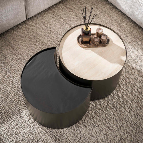 Giga Living Salontafel Metal - Organisch Travertin - Set Van 2